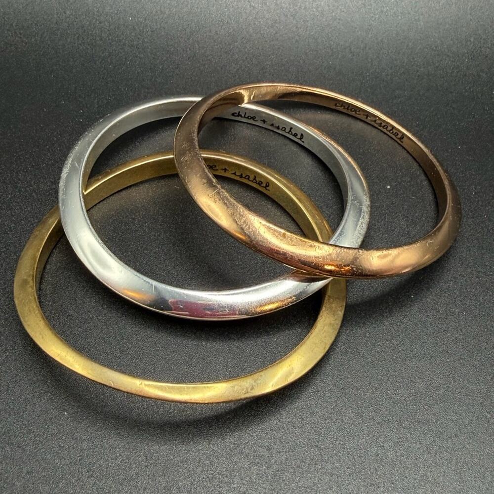 Chloe + Isabel Tri-Tone three bracelet bangle set #M58 size 7.75